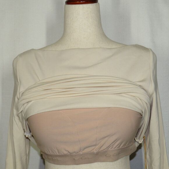OGL Eco Mousse ProWarm Beige Side Ruched Long Sleeve Boat Neck Bra Top Sz MEDIUM - Picture 4 of 9